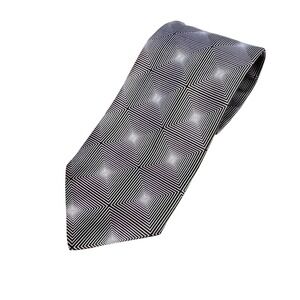 Dion Collection Mens Tie Black White Geometric Op-Art Square Pattern Necktie